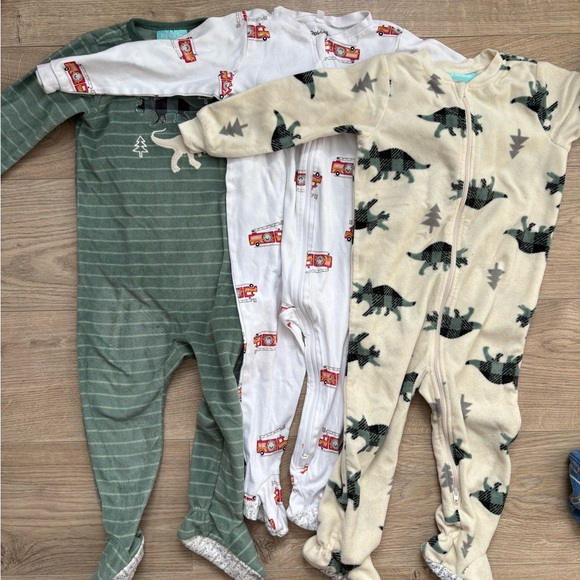 Pekkle Other - Pekkle 2T Footed Pajama Bundle Dino Firetruck Fleece Cotton Sleepers